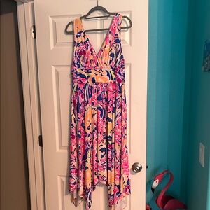 Lilly Pulitzer Vibrant Pink and Navy Midi Dress